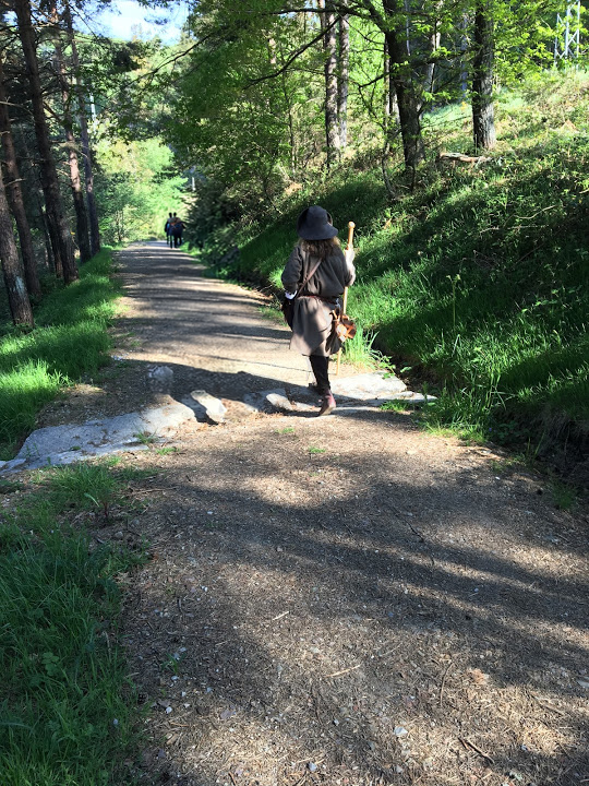 A rare photo of me walking ahead of someone! I usually brought up the rear, which was fine with me. I was shortest, and the only uncaffeinated walker in the group.