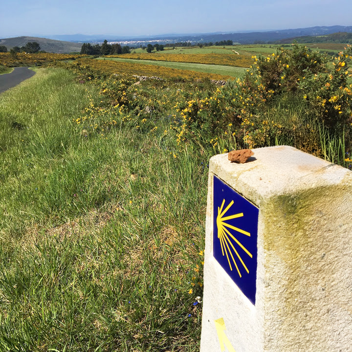 The view from a Camino marker. In the distance is Melide, my next destination.